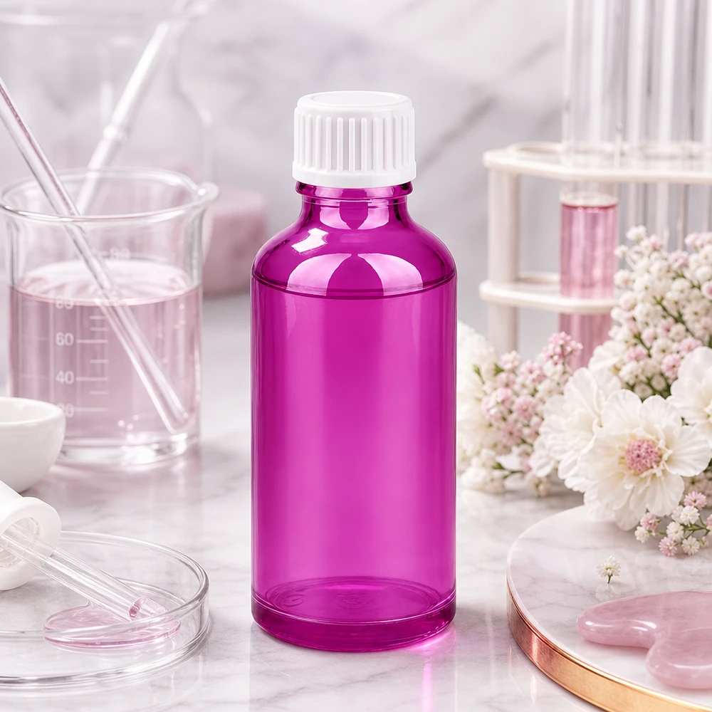 Robuste 50ml Violett-Glasflasche mit 18mm Öffnung ideal für Tropfanwendungen und Dosierung
