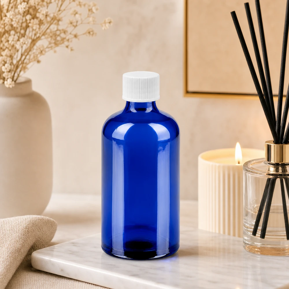 Vielseitige 100ml Glasflasche in Kobaltblau ideal für Seren Tinkturen und flüssige Präparate