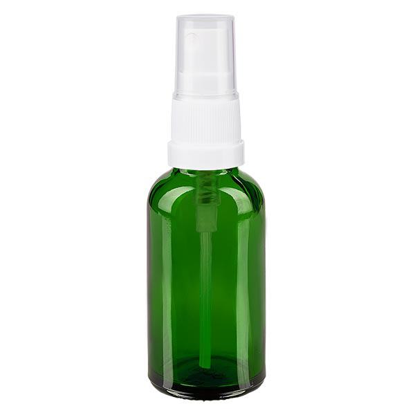 Lékárnická lahvička zelená 30ml s rozprašovačem bílá Lékárnická lahvička zelená 30ml s rozprašovačem bílá