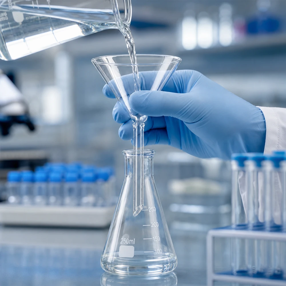 Nálevka ø 75 mm borosilikátová úhlová 60 krátká Säurebeständiger Labortrichter Borosilikat 75mm kurzer Hals für aggressive Chemikalien
