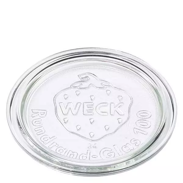 Skleněné víčko WECK RR100 WECK Glasdeckel RR100 rund transparent mit geprägtem Logo für Einmachgläser und Weckgläser