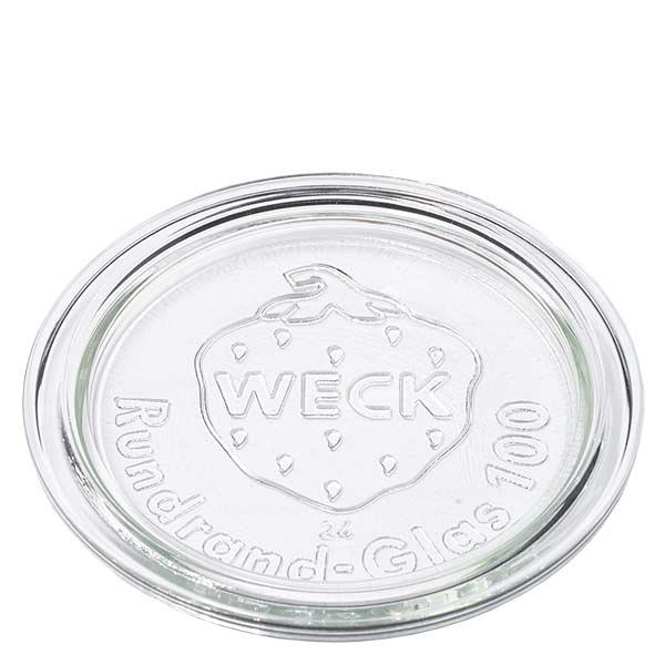 Skleněné víčko WECK RR100 WECK Glasdeckel RR100 rund transparent mit geprägtem Logo für Einmachgläser und Weckgläser