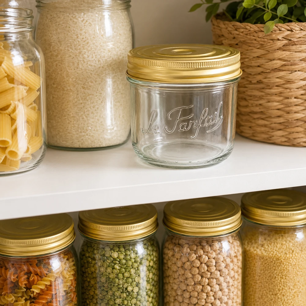 415ml Sturzglas Familia Wiss mit goldenem Schraubdeckel Le Parfait für Lebensmittel Aufbewahrung in Küche