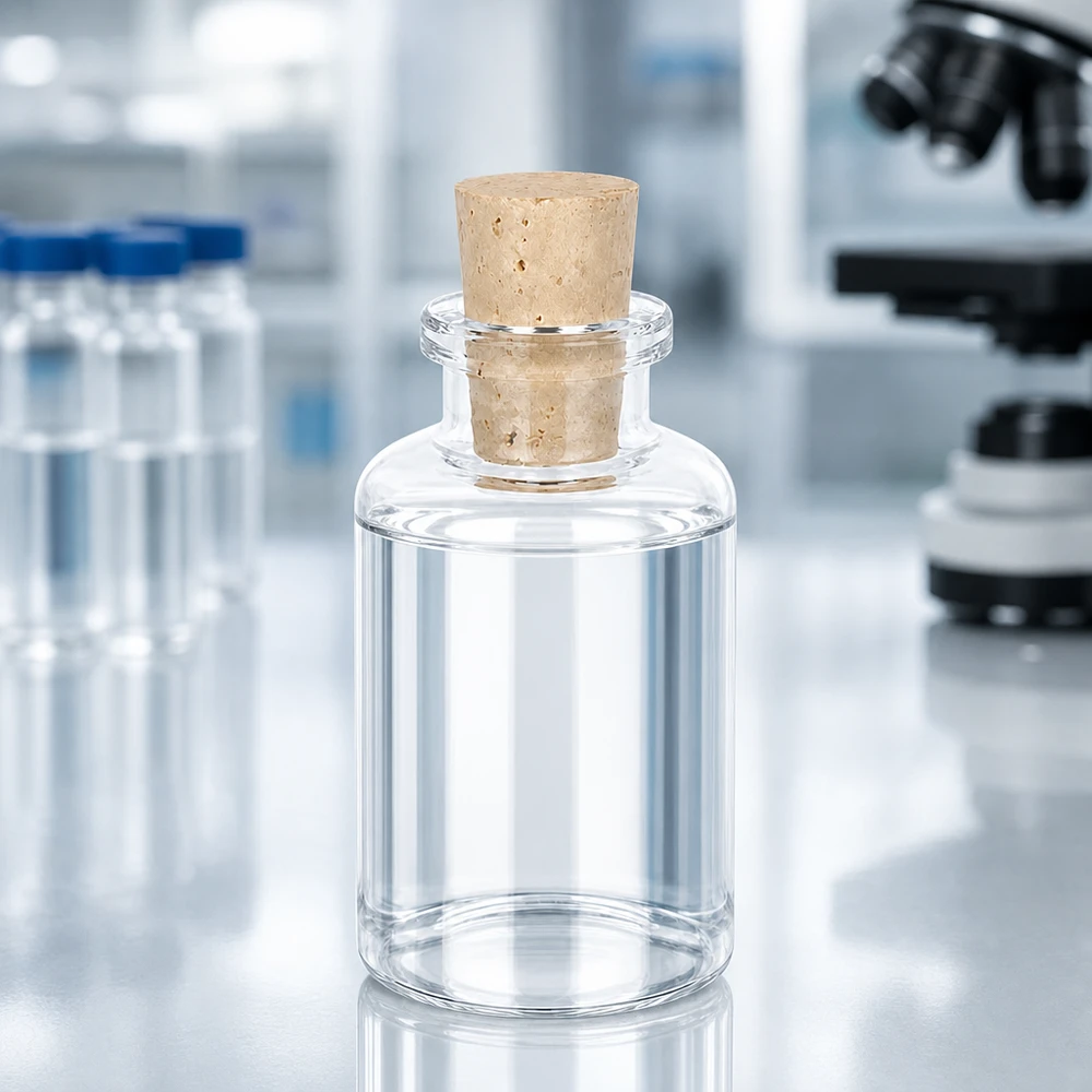 Láhev z bezbarvého skla 30ml se zátkou 11/14mm Wiederverschließbare Klarglasflasche 30ml mit Naturkorken für Probenaufbewahrung und Laborgebrauch