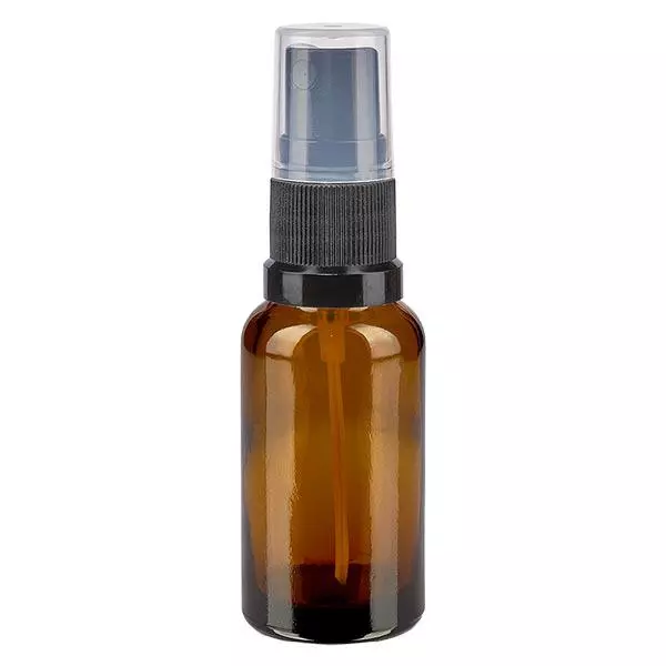 Lékárenská lahvička hnědá 20ml s rozprašovačem černá
