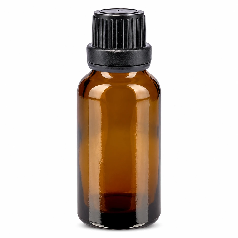 Kompakte Apothekerflasche 20ml braun mit 11mm Schraubverschluss schwarz OV Verschluss