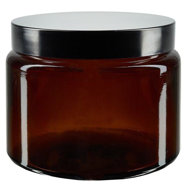 Sklen&#283;n&#225; d&#243;za 500 ml. hn&#283;d&#225;, s &#269;ern&#253;m bakelitov&#253;m v&#237;&#269;kem ApoGlas