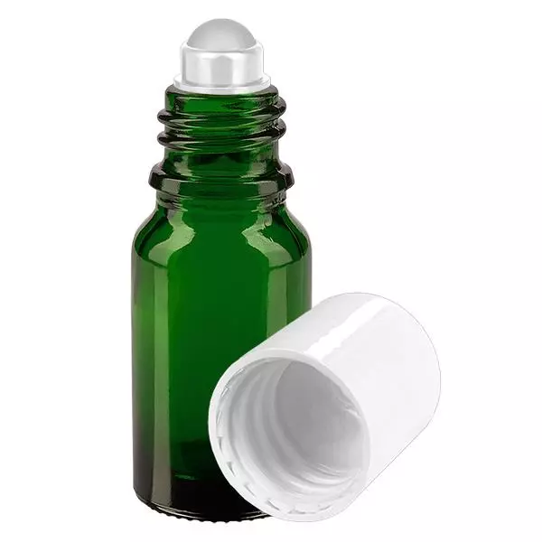 Lékárenská lahvička zelená 10ml roll-on uzávěr bílý Lékárenská lahvička zelená 10ml roll-on uzávěr bílý