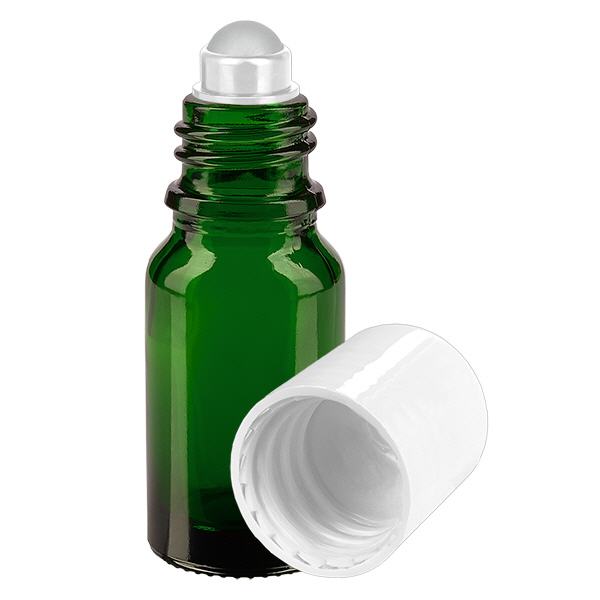 Lékárenská lahvička zelená 10ml roll-on uzávěr bílý Lékárenská lahvička zelená 10ml roll-on uzávěr bílý