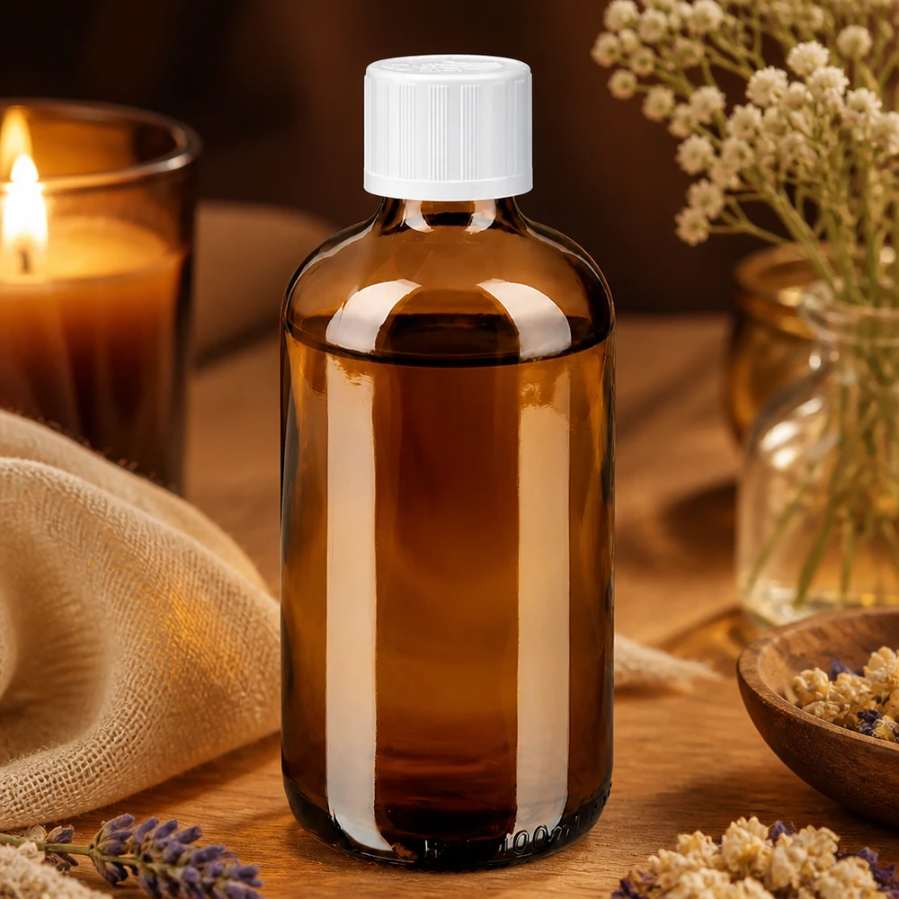 Apothekenglasflasche 100ml bernsteinfarben weißer KiSi Deckel Trockenblumen Spa Dekoration