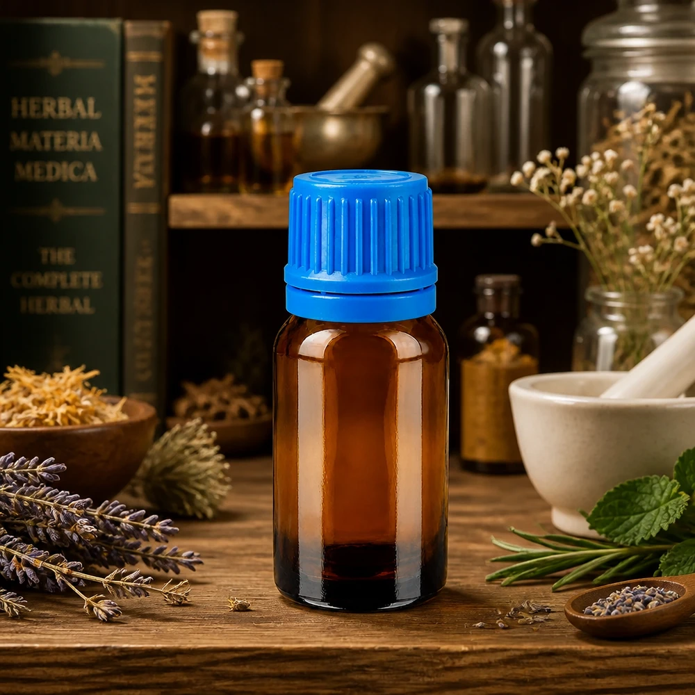 10ml lahvička 11mm šroubovací uzávěr modrý tamper evidentní uzávěr BrownLine UT18/10 10ml BrownLine Flasche mit ergonomischem blauen Verschluss für einfache Handhabung