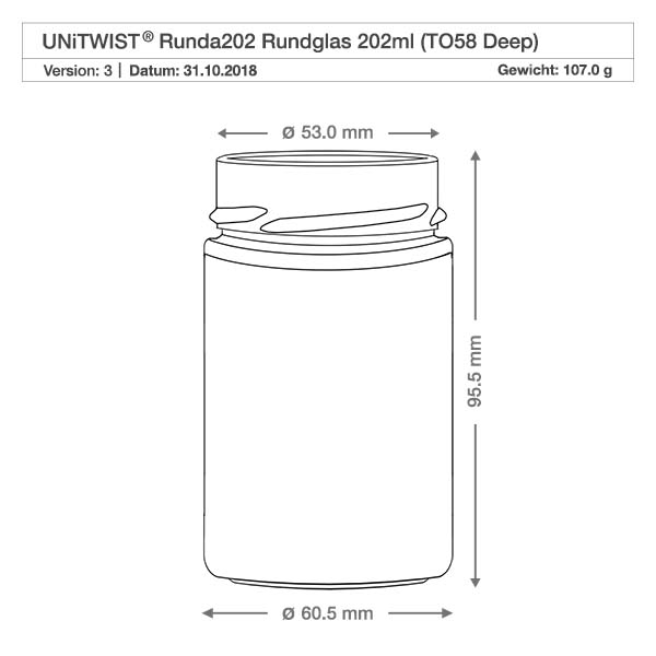 Kulatá sklenice o objemu 202 ml bez víčka (TO58deep) UNiTWIST
