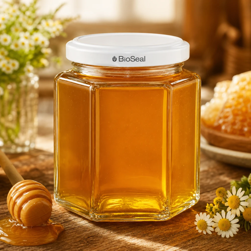 Sklenice Hexa o objemu 196 ml s bílým víčkem BioSeal UNiTWIST Sklenice Hexa o objemu 196 ml s bílým víčkem BioSeal UNiTWIST