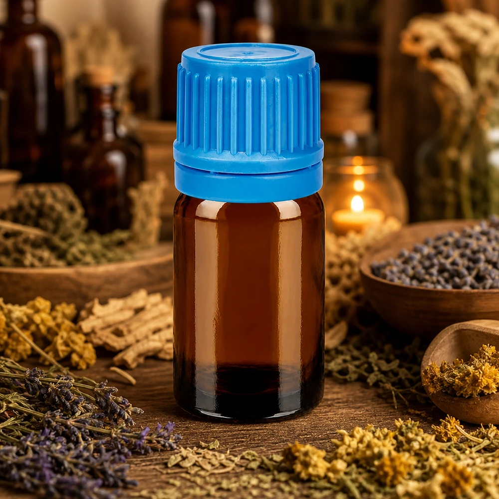 5ml lahvička 11mm šroubovací uzávěr modrý tamper evidentní uzávěr BrownLine UT18/5 Lichtschutz 5ml Braunglasflasche mit robustem blauen Schraubverschluss für Langzeitlagerung
