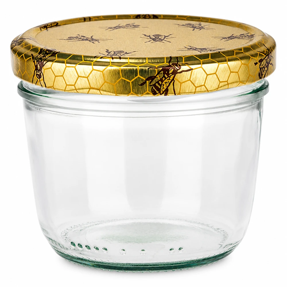 230ml Sturzglas mit goldenen BasicSeal Deckel Bienenwabe Motiv für Honig Marmelade und Konserven