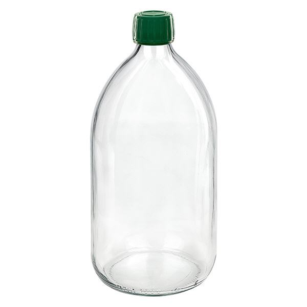 1000ml lahvička na léky čirá, uzávěr zelený s tamper-evidentním kroužkem ApoGlas 1000ml lahvička na léky čirá, uzávěr zelený s tamper-evidentním kroužkem ApoGlas