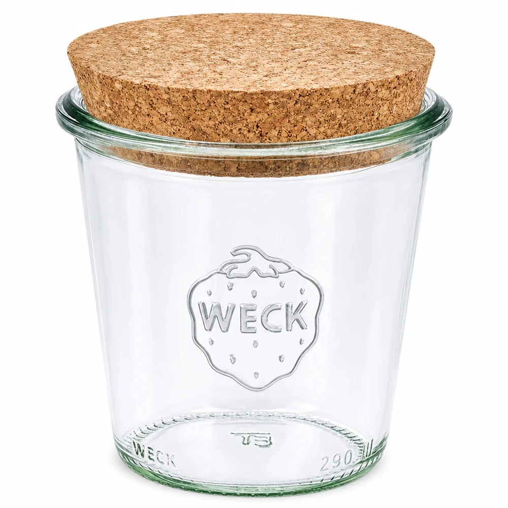 WECK Sturzglas 290ml RR80 mit Naturkorken Deckel Einmachglas transparent für Aufbewahrung und Konservierung