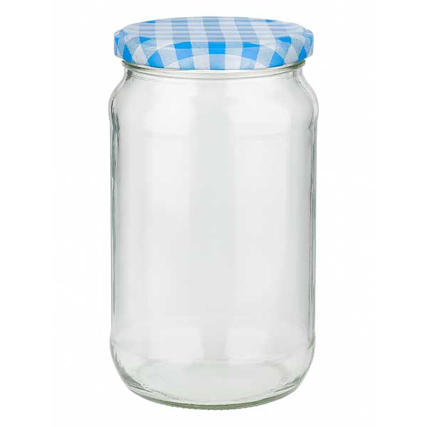 1062ml kulatá sklenice + víčko BasicSeal modré/bílé UNiTWIST