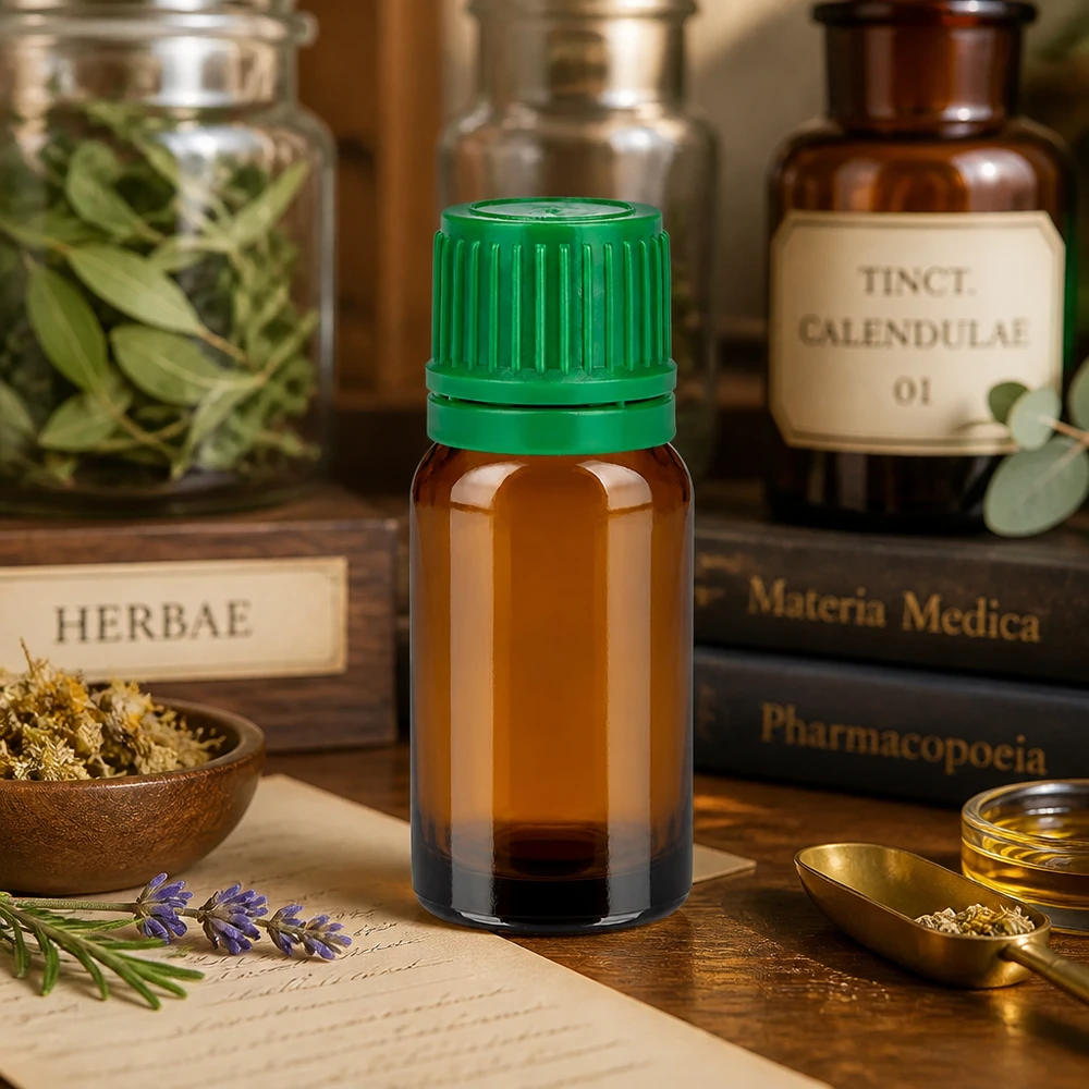 10ml Braunglas Vorratsflasche mit grünem Deckel für homöopathische Mittel und Extrakte