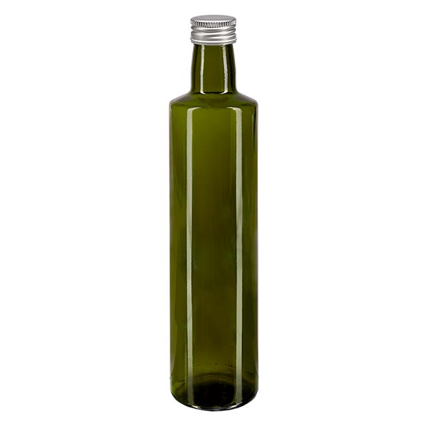 500ml šroubovací láhev kulatá olivově zelená se stříbrným uzávěrem