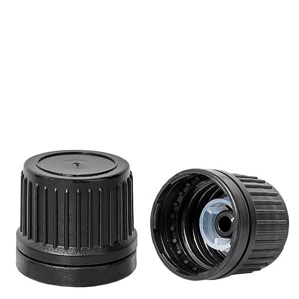Šroubovací víčko horní s nalévacím kroužkem černé 18mm tamper evidentní uzávěr. Šroubovací víčko horní s nalévacím kroužkem černé 18mm tamper evidentní uzávěr.
