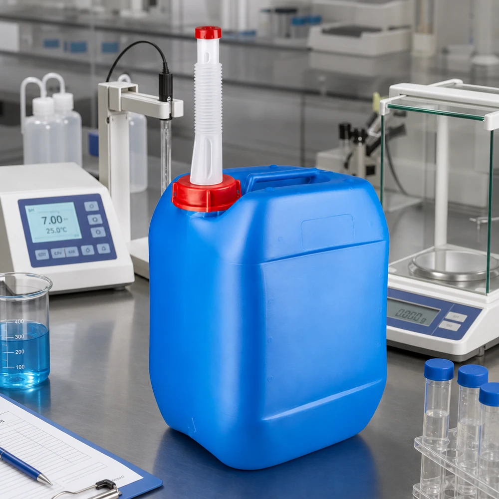 Kanystr 10 litrů modrý s výpustným potrubím Flex Kompakter Rechteckkanister 10 Liter blau mit weißem Flex-Auslaufrohr und roter Kappe