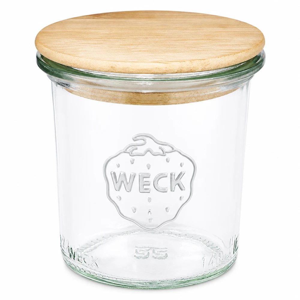 140ml tumblery WECK RR60 s dřevěným víčkem buk. 140ml Sturzglas WECK RR60 mit Holzdeckel Einmachglas transparent mit Naturholz-Deckel für Küche