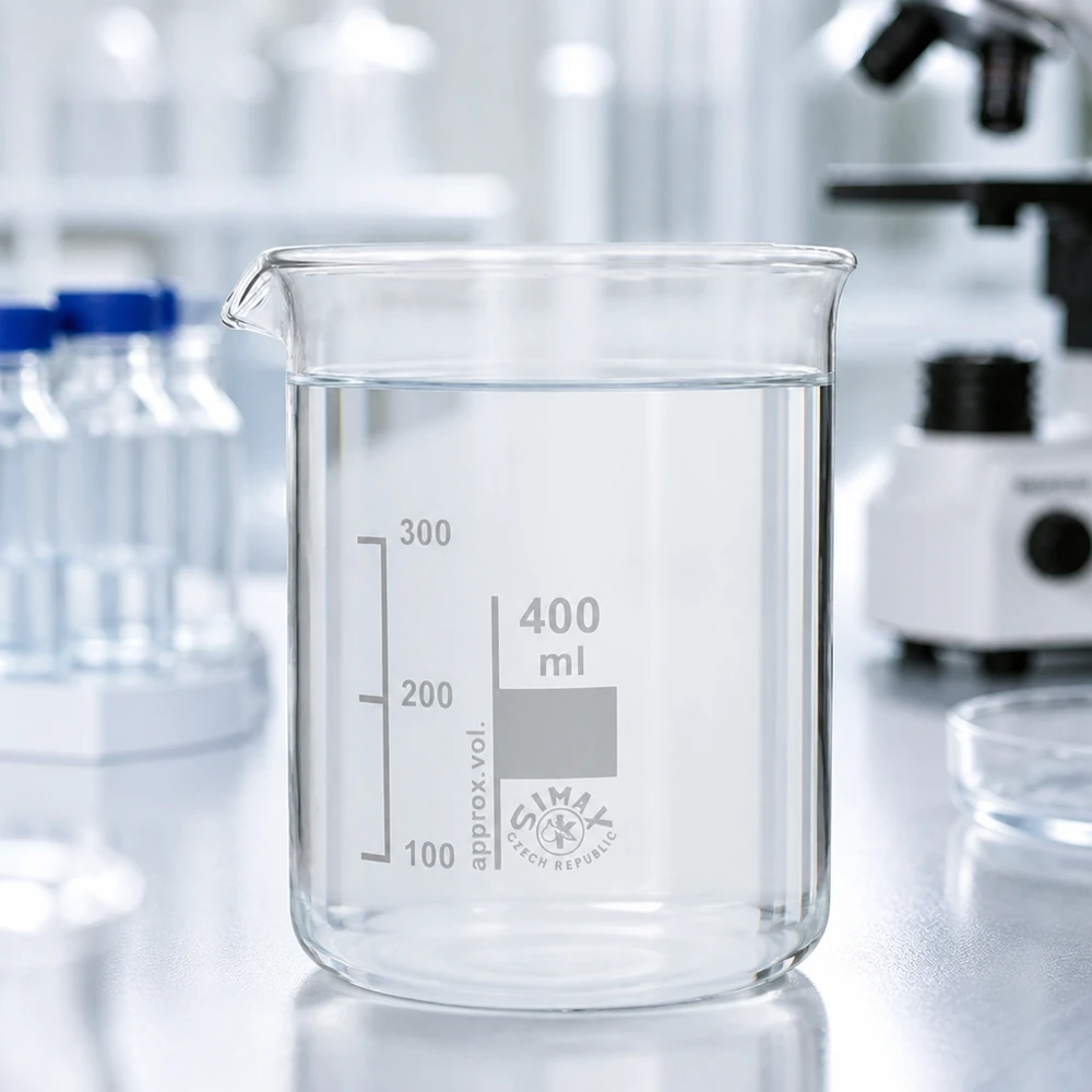 Kádinka 400ml z borosilikátového skla, nízký tvar Chemikalienresistentes 400ml Becherglas aus Borosilikatglas für analytische Arbeiten im Labor