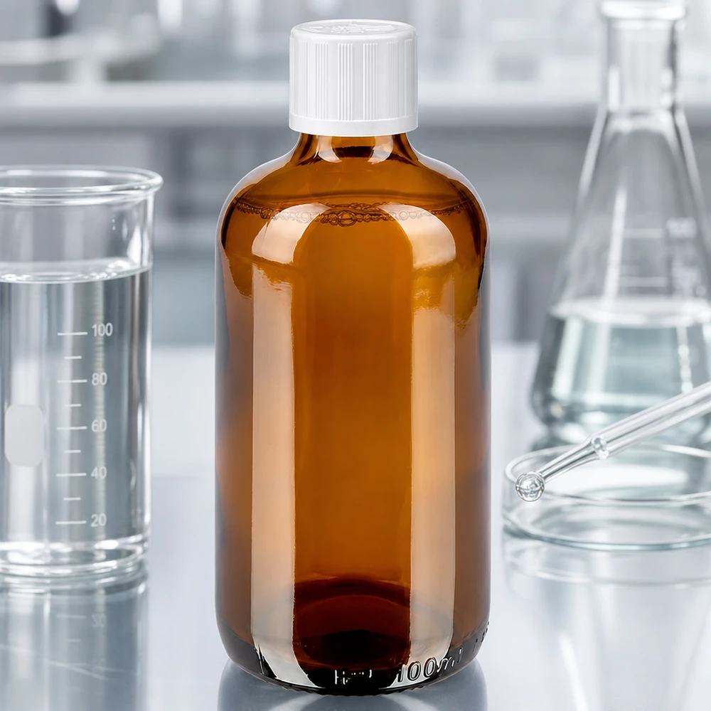 Apothekenflasche 100ml Braunglas schützend lichtundurchlässig weißer Sicherheitsverschluss Standard