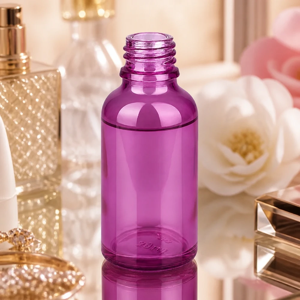 30ml lékárenská lahvička PurpleLine UT18/30 UNiTWIST se sklem. Hochglänzende 30ml PurpleLine Glasflasche mit elegantem Design für Premium Kosmetikprodukte