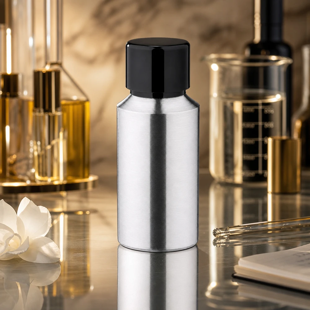 Hliníková leštěná lahvička o objemu 30 ml se šroubovacím uzávěrem 30ml Aluminiumflasche geschliffen wiederbefüllbar für nachhaltige Kosmetikaufbewahrung