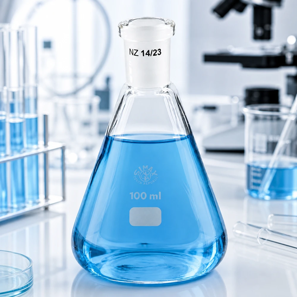 Erlenmeyerova baňka 100 ml se standardním broušeným spojem (14/23) Erlenmeyerova baňka 100 ml se standardním broušeným spojem (14/23)