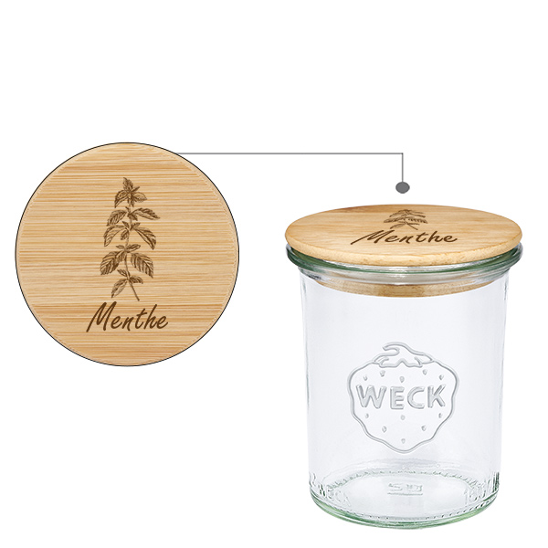 Couvercle en bois &quot;Menthe&quot; avec verre WECK 160ml