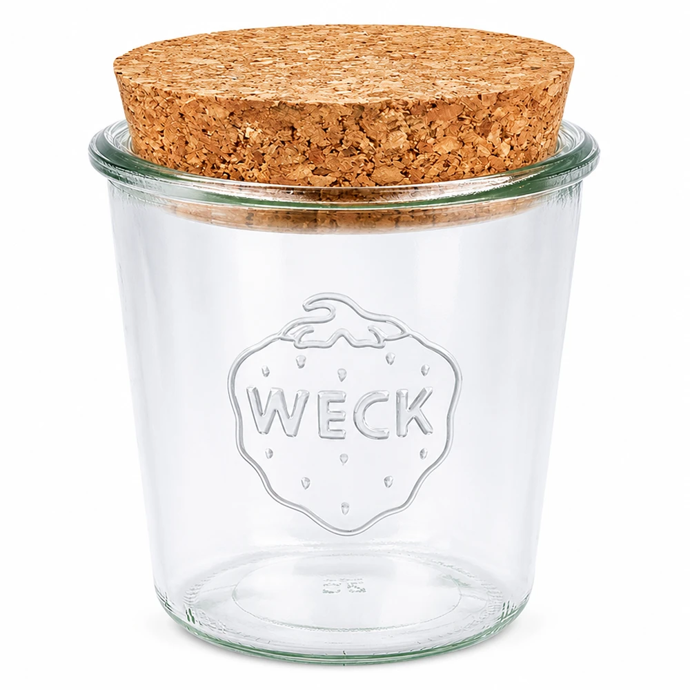 WECK Sturzglas 580ml RR100 mit Naturkorken Deckel Einmachglas Vorratsglas transparent