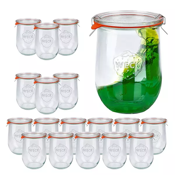 Sada 18 zavařovacích sklenic Weck 1062ml tulipánové sklenice, 1 litr.