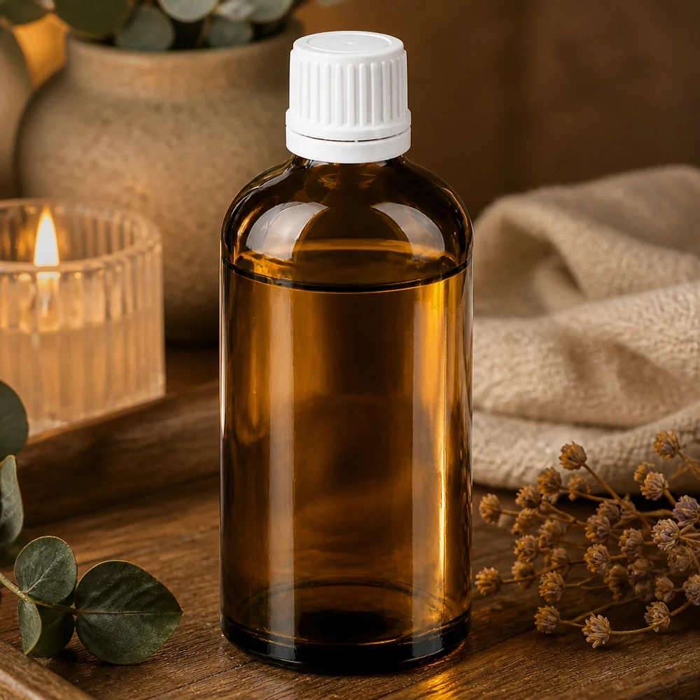 100ml láhev 11mm šroubovací uzávěr bílý tamper evidentní uzávěr BrownLine UT18/100 Elegante Apothekerflasche 100ml in Bernstein-Optik für professionelle Produktlagerung