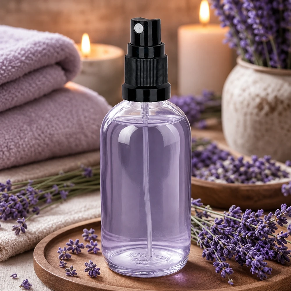 Wiederbefüllbare 100ml ClearLine Flasche mit schwarzem Zerstäuber ideal für Naturkosmetik