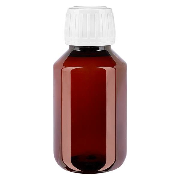 PET láhev 100ml s bílým standardním uzávěrem s pojistkou proti manipulaci PET láhev 100ml s bílým standardním uzávěrem s pojistkou proti manipulaci