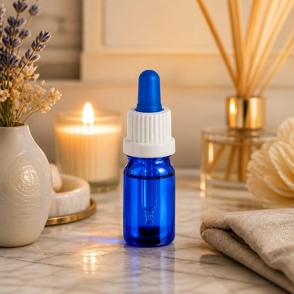 5ml pipetovací lahvička bílá/modrý uzávěr s ochranou proti manipulaci BlueLine UT18/5 Handliche 5ml Pipettenflasche aus getöntem Glas mit weißem Verschlusssystem für den täglichen Gebrauch