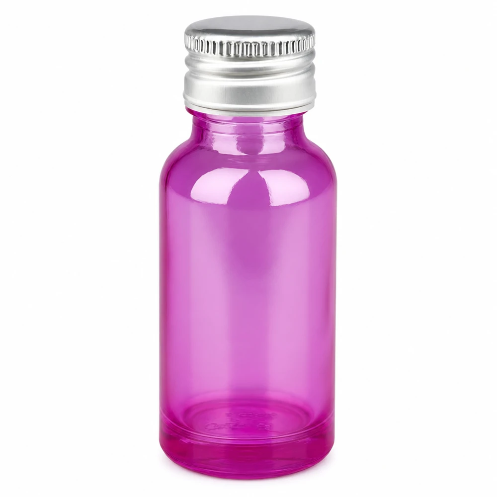 20ml láhev 11mm šroubovací uzávěr hliníkovo-stříbrný standard PurpleLine.UT18/20 20ml Flasche in Purple mit Standard Aluverschluss silber für ätherische Öle und Extrakte
