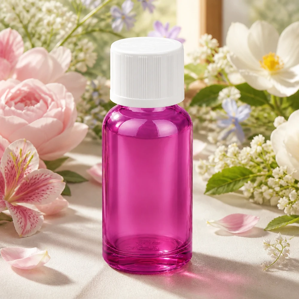 Stylische 20ml Flasche in Purple Line Optik mit kindersicherem Verschlusssystem