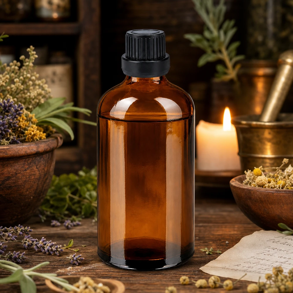 100ml kapátko lahvička 2mm černá tamper-evidentní uzávěr BrownLine UT18/100 Praktische 100ml Braunglasflasche mit schwarzem Verschluss ideal für DIY Kosmetik und Naturheilkunde
