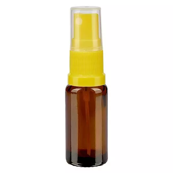 Lékárenská lahvička hnědá 10ml s rozprašovacím uzávěrem žlutá