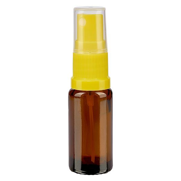 Lékárenská lahvička hnědá 10ml s rozprašovacím uzávěrem žlutá Lékárenská lahvička hnědá 10ml s rozprašovacím uzávěrem žlutá