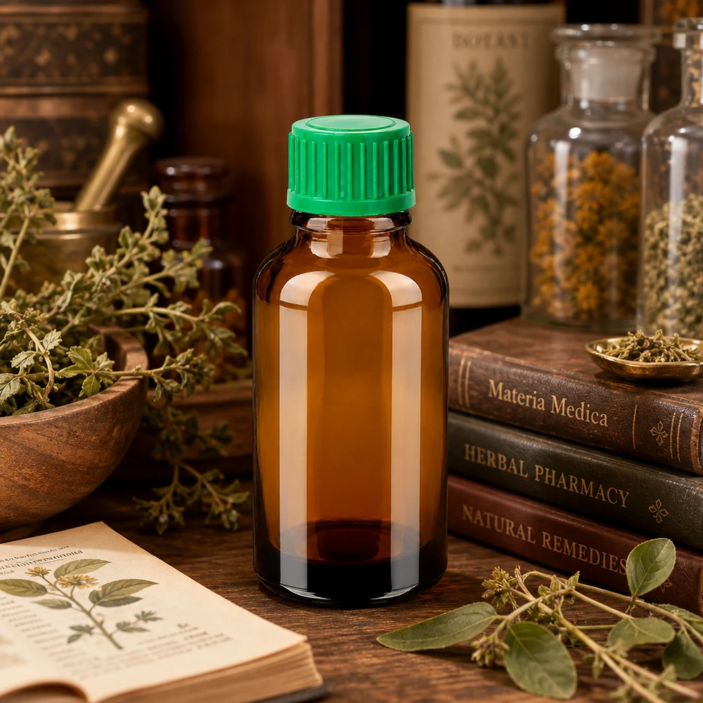 Hochwertige 30ml Braunglasflasche mit grünem Deckel für Labor und Naturheilkunde
