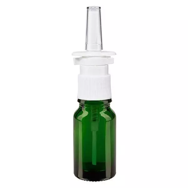 Lékárenská lahvička zelená 10ml nosní sprej bílá standard. Lékárenská lahvička zelená 10ml nosní sprej bílá standard.