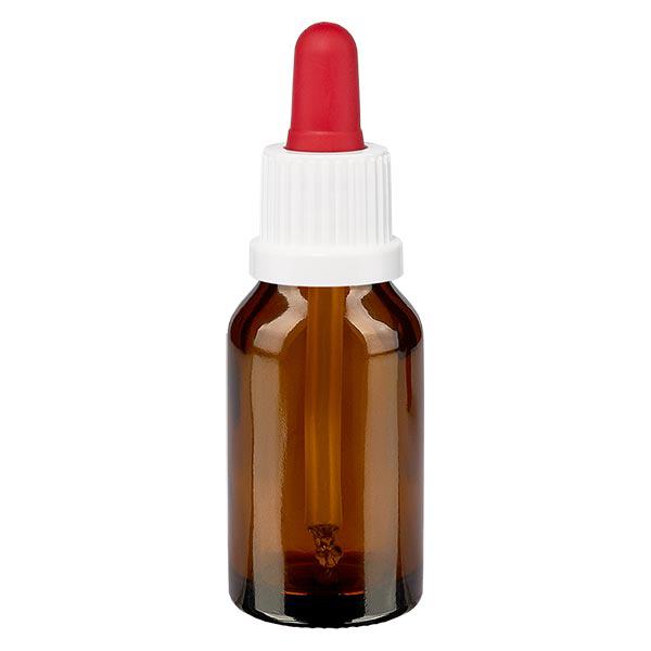 Lékárenská láhev hnědá 30ml s pipetou, bílý/červený uzávěr s pojistkou proti manipulaci. Lékárenská láhev hnědá 30ml s pipetou, bílý/červený uzávěr s pojistkou proti manipulaci.