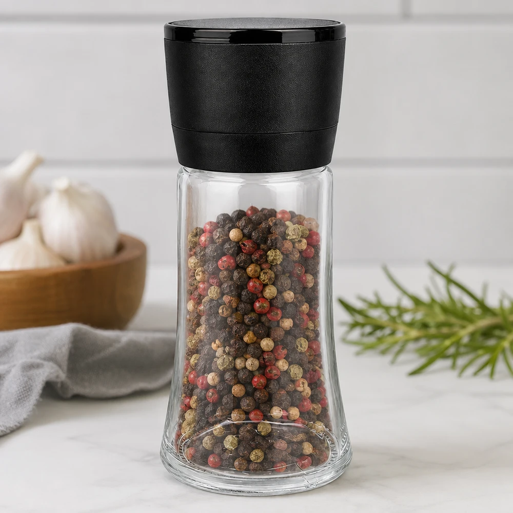 Dóza na sůl/koření 95 ml s mlýnkem Vario černá Nachfüllbare Gewürzmühle 95ml mit schwarzem Dreh-Mahlwerk für Salz und Pfeffer