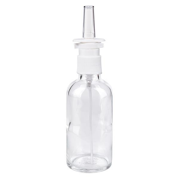 Lékárenská lahvička čirá 50ml nosní sprej bílá standardní Lékárenská lahvička čirá 50ml nosní sprej bílá standardní