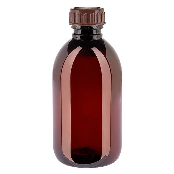PET láhev 250ml s hnědým uzávěrem standard PET láhev 250ml s hnědým uzávěrem standard